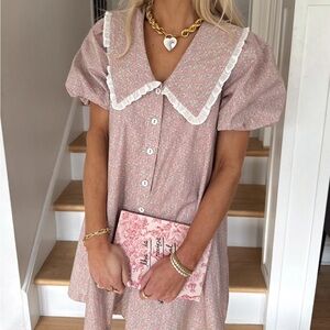 Mable Pink Floral Mini Dress with Ruffle Collar